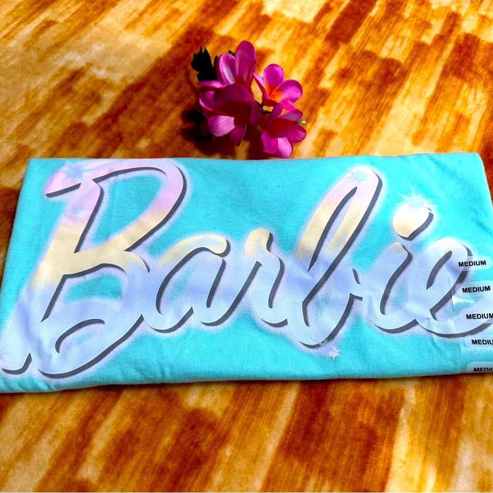 Barbie T Shirt by Grayson Threads Blue Green Barbie Crop Top Size M NWT